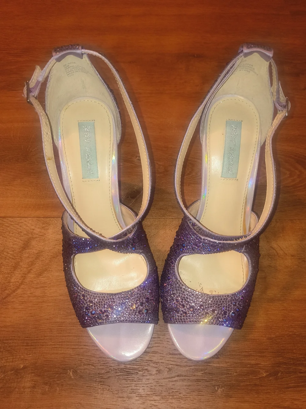 Blue by Betsey Johnson Lilac Glitter T-Strap High Heel Sandals